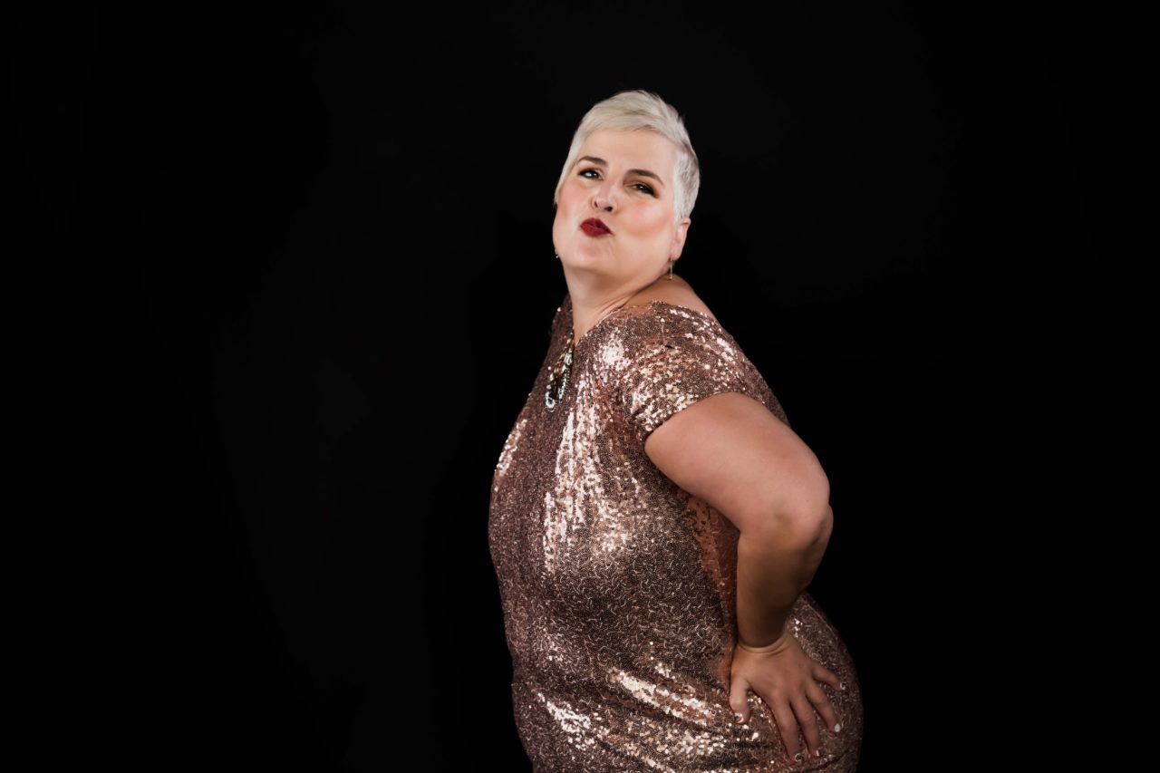 Glamour glitter gown plus size boudoir sassy