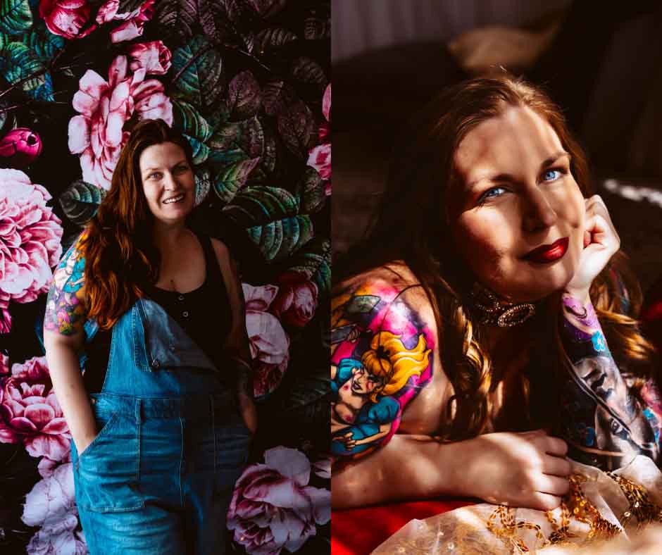 Example showing before and after boudoir session with Jezebel Von Zephyr