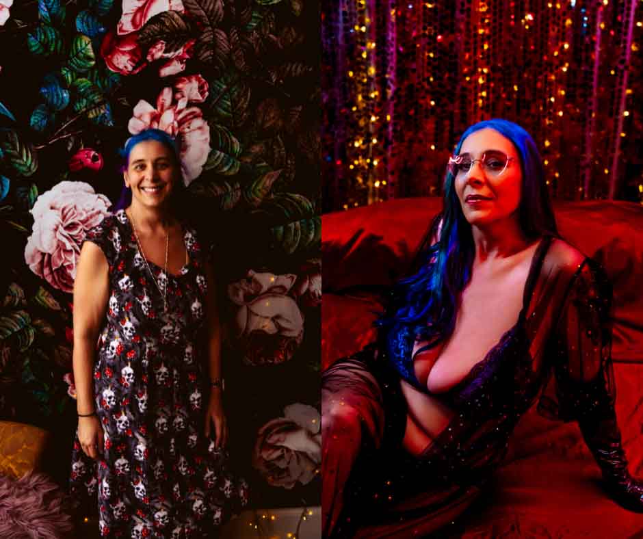 Example showing before and after boudoir session with Jezebel Von Zephyr