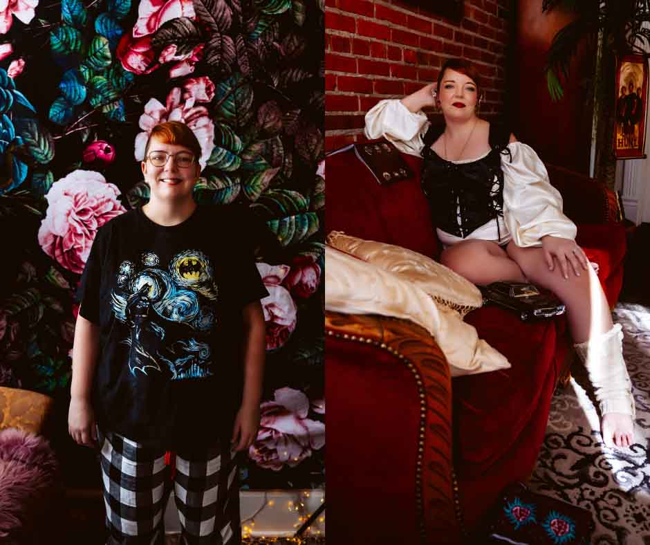 Example showing before and after boudoir session with Jezebel Von Zephyr