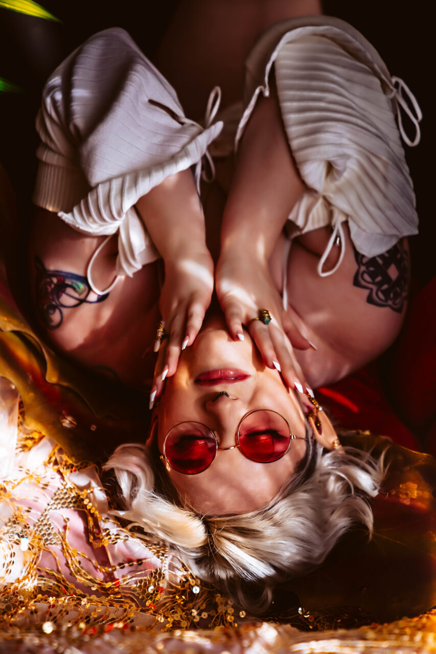 Golden hour inspired boudoir portrait with indie vibes