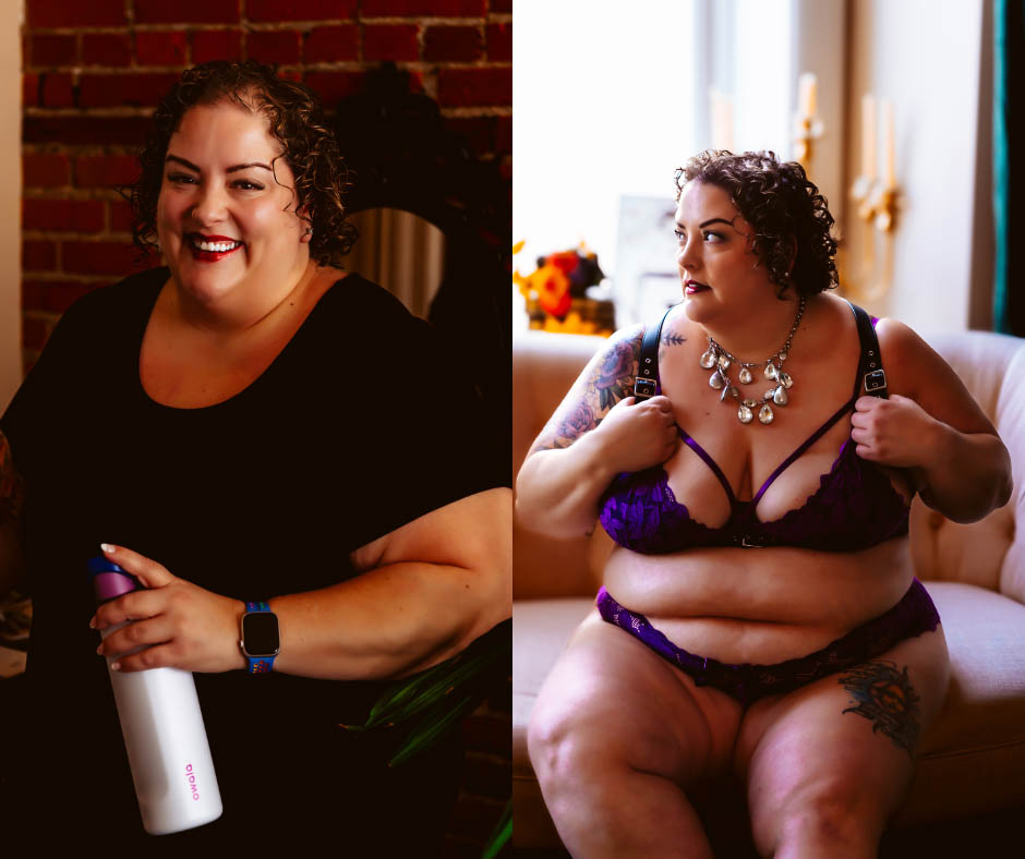 Example showing before and after boudoir session with Jezebel Von Zephyr